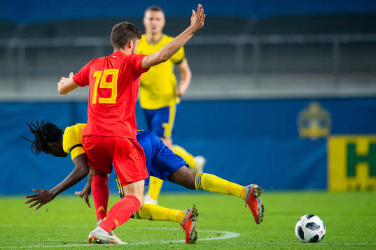 Joel Asoro of Sweden  and Jordi Vanlerberghe of Belgium
