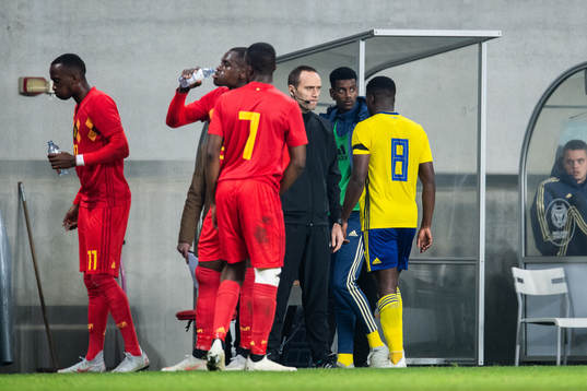 Isak Ssewankambo of Sweden  leaves the pitch