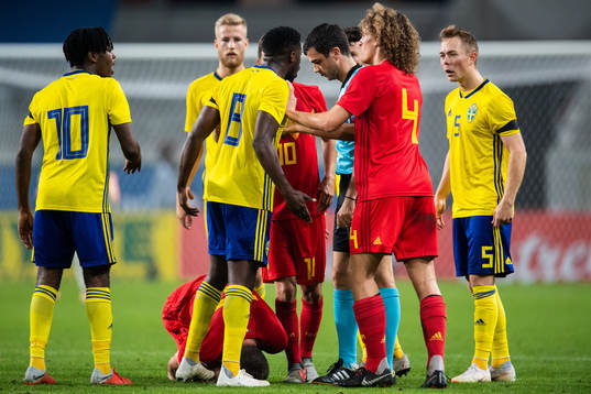 Isak Ssewankambo of Sweden  receives a red card
