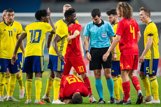 Isak Ssewankambo of Sweden  receives a red card