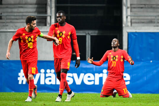 Dodi Lukabakio of Belgium celebrates