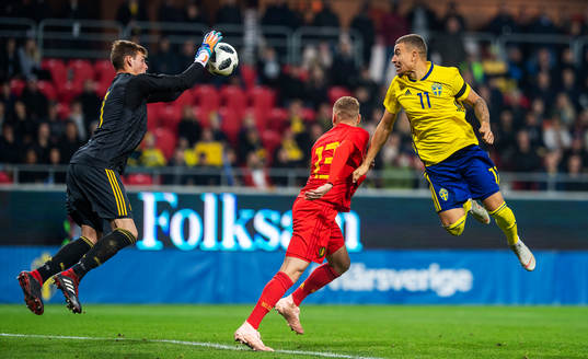 Goalkeeper Ortwin De Wolf and Casper De Norre of Belgium