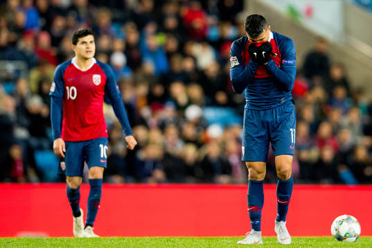 Mohamed Elyounoussi of Norway reacts