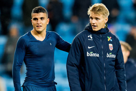 Mohamed Elyounoussi and Martin Ødegaard of Norway