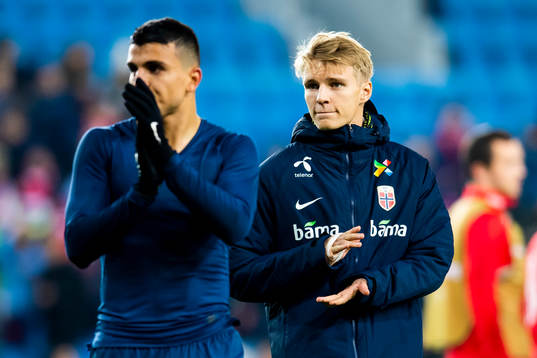 Mohamed Elyounoussi and Martin Ødegaard of Norway