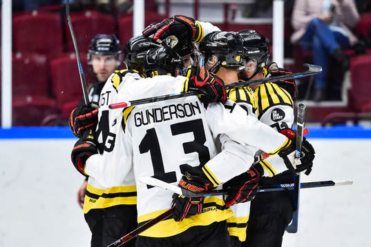Brynäs Jacob Blomqvist jublar med lagkamrater