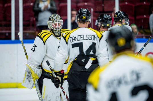 Brynäs målvakt David Rautio och Nicklas Danielsson deppar