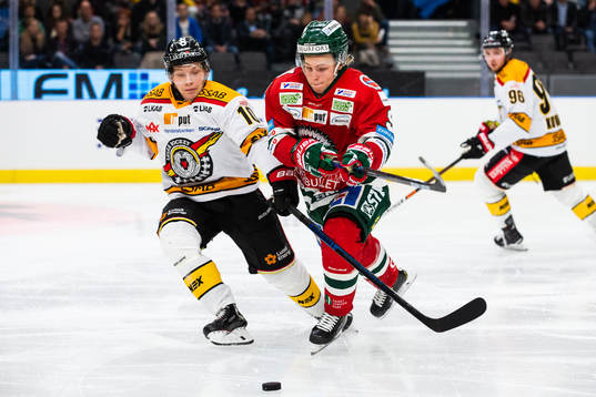 Luleås Einar Emanuelsson och Frölundas Tim Söderlund i