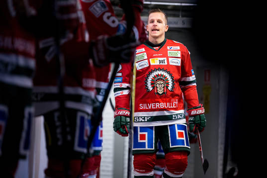 Frölundas Max Friberg innan ishockeymatchen i SHL mellan