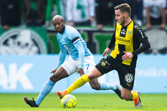 Hammarbys Jeppe Andersen och Malmö FFs Fouad Bachirou