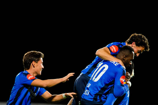 Franck Boli of Stabæk celebrates the 1-0 goal with his