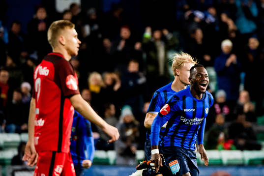 Franck Boli of Stabæk celebrates the 1-0 goal with his