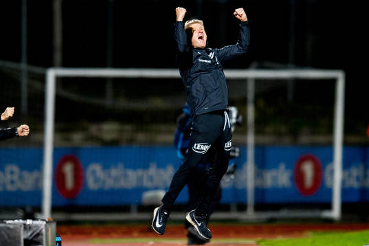 Lars Arne Nilsen, head coach of Brann, celebrates at the