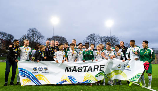 Hammarby vinner SM-Guld, här med mästarbanderollen