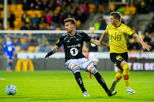 Nicklas Bendtner of Rosenborg and Fredrik Krogstad of