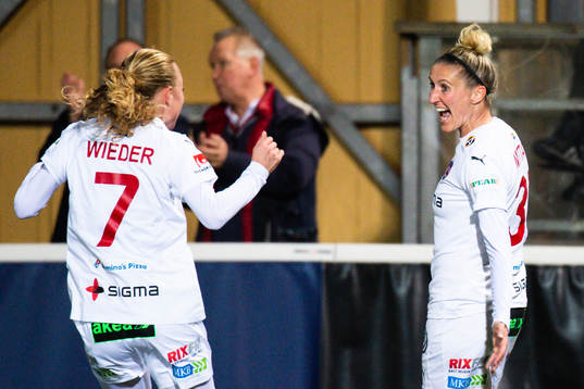 Rosengårds Ebba Wieder och Anja Mittag jublar