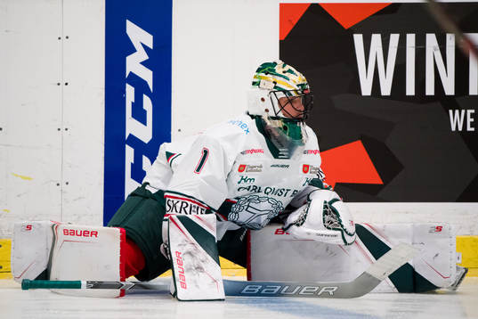Tingsryds målvakt Andreas Ljunggren innan ishockeymatchen