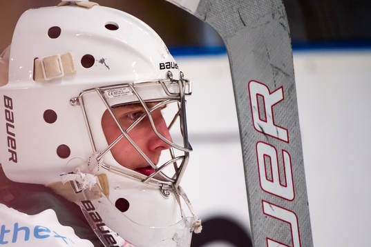 Tingsryds målvakt Didrik Jansson innan ishockeymatchen i