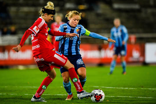 Linköpings Janni Arnth Jensen och Djurgårdens Mia Jalkerud