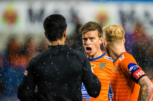 Jonas Grønner of Aalesund in a discussion with Mohammad