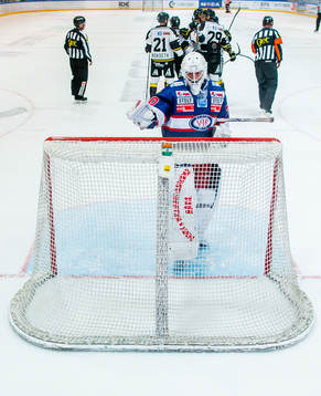 Goaltender Steffen Søberg of Vålerenga looks dejected