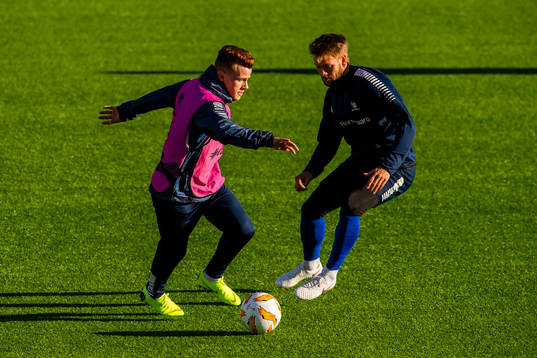 Tobias Heintz and Ole Jørgen Halvorsen of Sarpsborg 08
