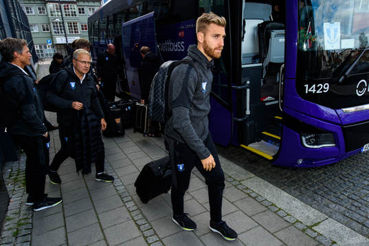 Rasmus Bengtsson of Malmö FF arrives at the hotel