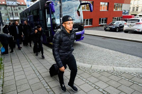 Romain Gall of Malmö FF arrives at the hotel