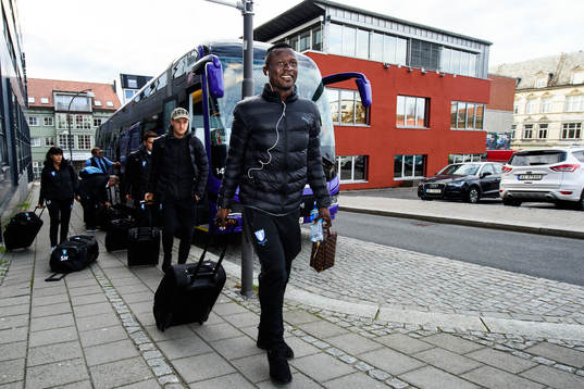 Bonke Innocent of Malmö FF arrives at the hotel