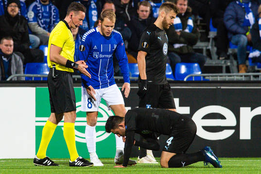 Behrang Safari of Malmö FF is in pain