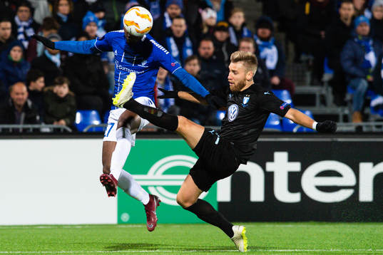 Rashad Muhammed of Sarpsborg 08 and Rasmus Bengtsson of