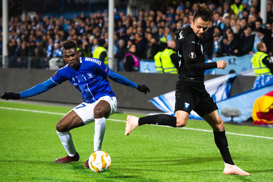 Rashad Muhammed of Sarpsborg 08 and Andreas Vindheim of