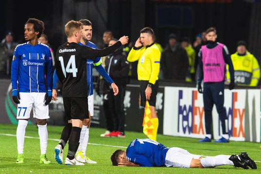 Kristoffer Zachariassen of Sarpsborg 08 is in pain