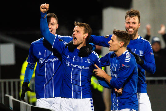 Ole Jørgen Halvorsen of Sarpsborg 08 celebrates with