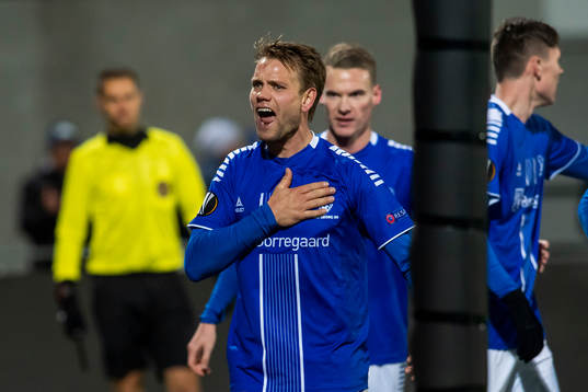 Ole Jørgen Halvorsen of Sarpsborg 08 celebrates with his