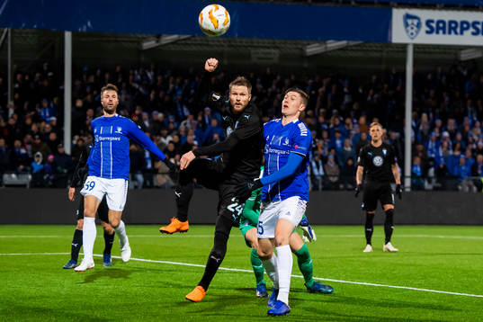 Lasse Nielsen of of Malmö FF and Jørgen Strand Larsen of