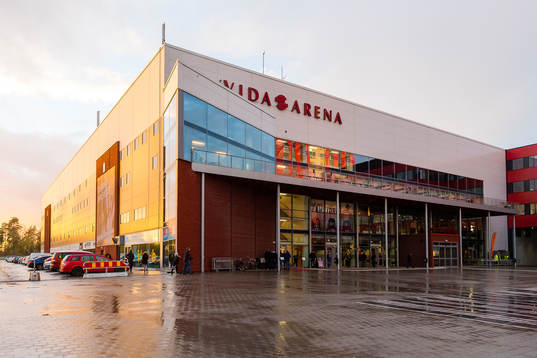 Generell exteriör vy av Vida arena före ishockeymatchen i