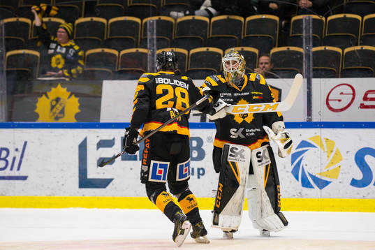 Skellefteås Johan Alm och målvakt Gustaf Lindvall