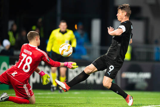 Goalkeeper Aleksandr Vasyutin of Sarpsborg 08 and Markus