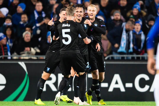Andreas Vindheim of Malmö FF celebrates with teammates