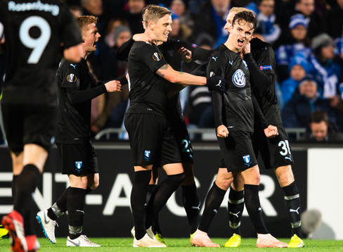 Andreas Vindheim of Malmö FF celebrates with teammates
