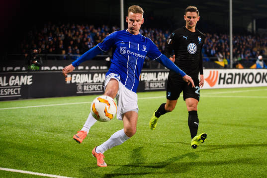 Jon-Helge Tveita of Sarpsborg 08 and Marcus Antonsson of