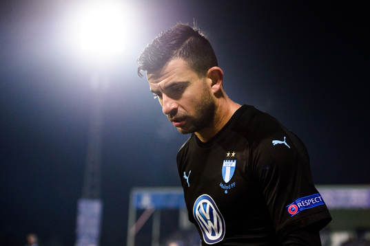 Behrang Safari of Malmö FF looks dejected