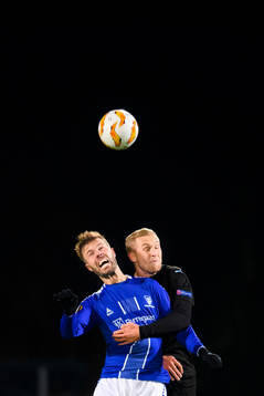 Patrick Mortensen of Sarpsborg 08 and Franz Brorsson of