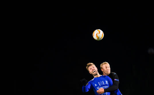 Patrick Mortensen of Sarpsborg 08 and Franz Brorsson of