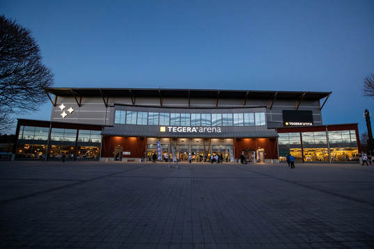 Tegera Arena innan ishockeymatchen i Hockeyallsvenskan