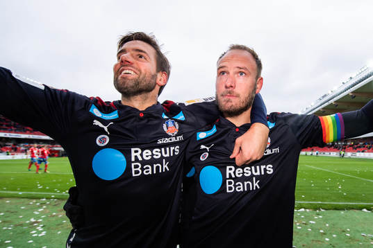 Helsingborgs Mikael Dahlberg och Andreas Granqvist jublar