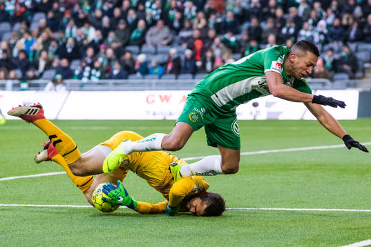 Kalmars målvakt Lucas Hägg-Johansson och Hammarbys Nikola