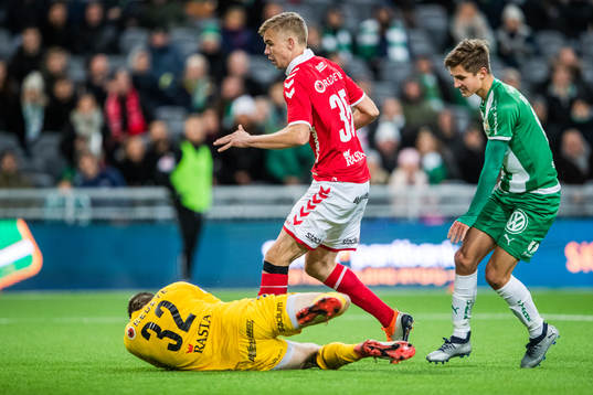 Kalmars målvakt Lucas Hägg-Johansson och Johan Stenmark