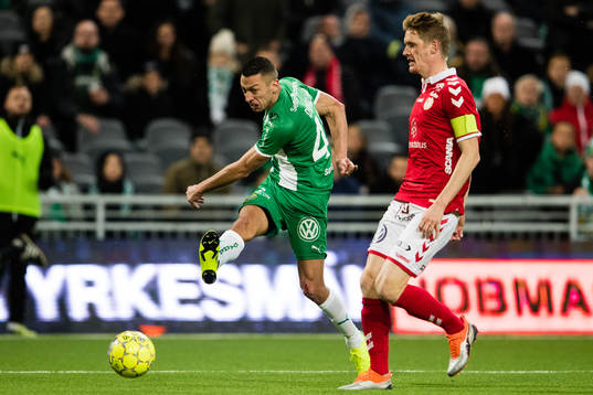 Hammarbys Nikola Djurdjic med ett skott förbi Kalmars